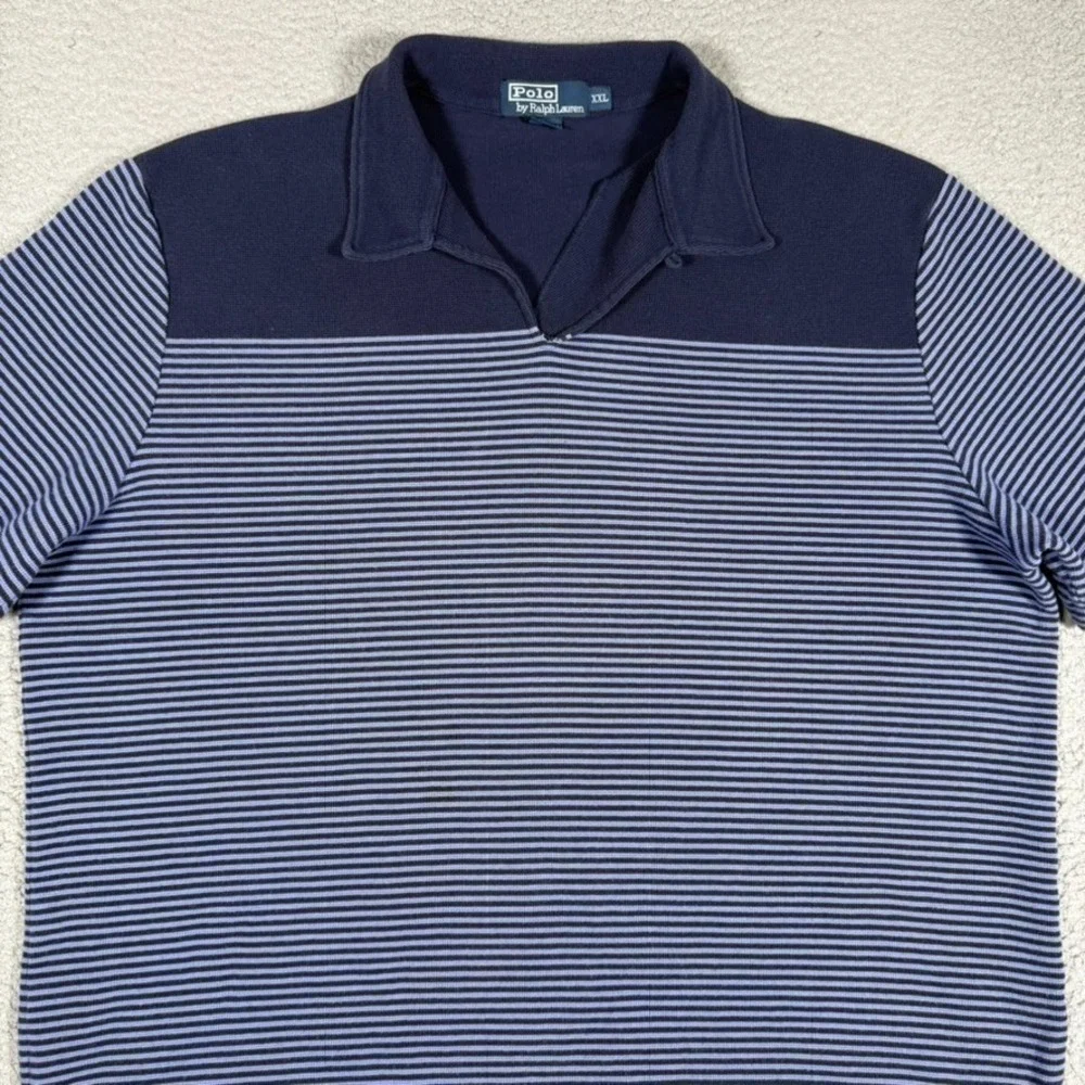 Polo Ralph Lauren Shirt Mens XXL Blue Striped Knit Sport Loop‎ Collar Preppy
